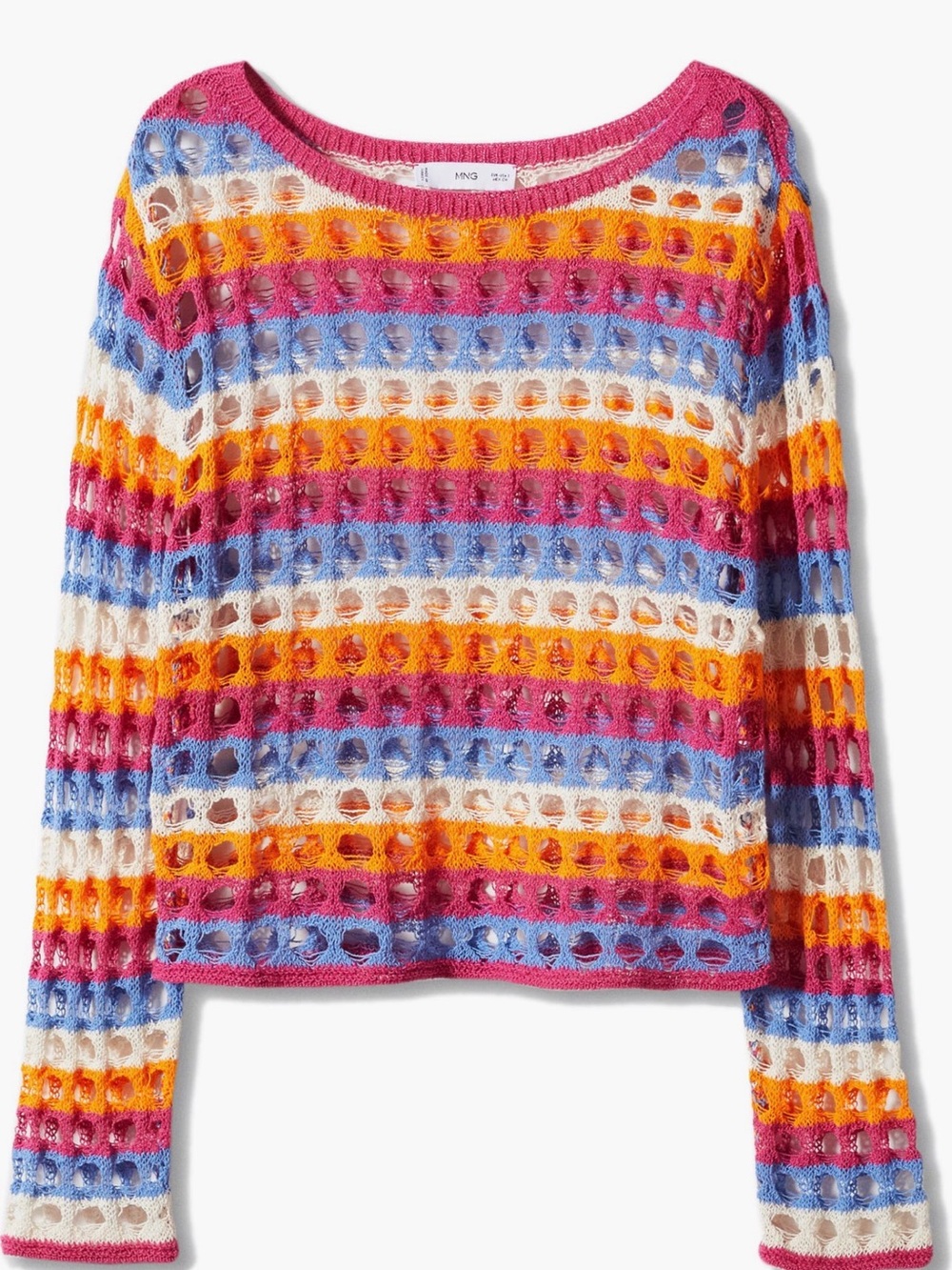 Mango Multicolor Open-Knit Stripe Sweater - Pink/Blue/Orange